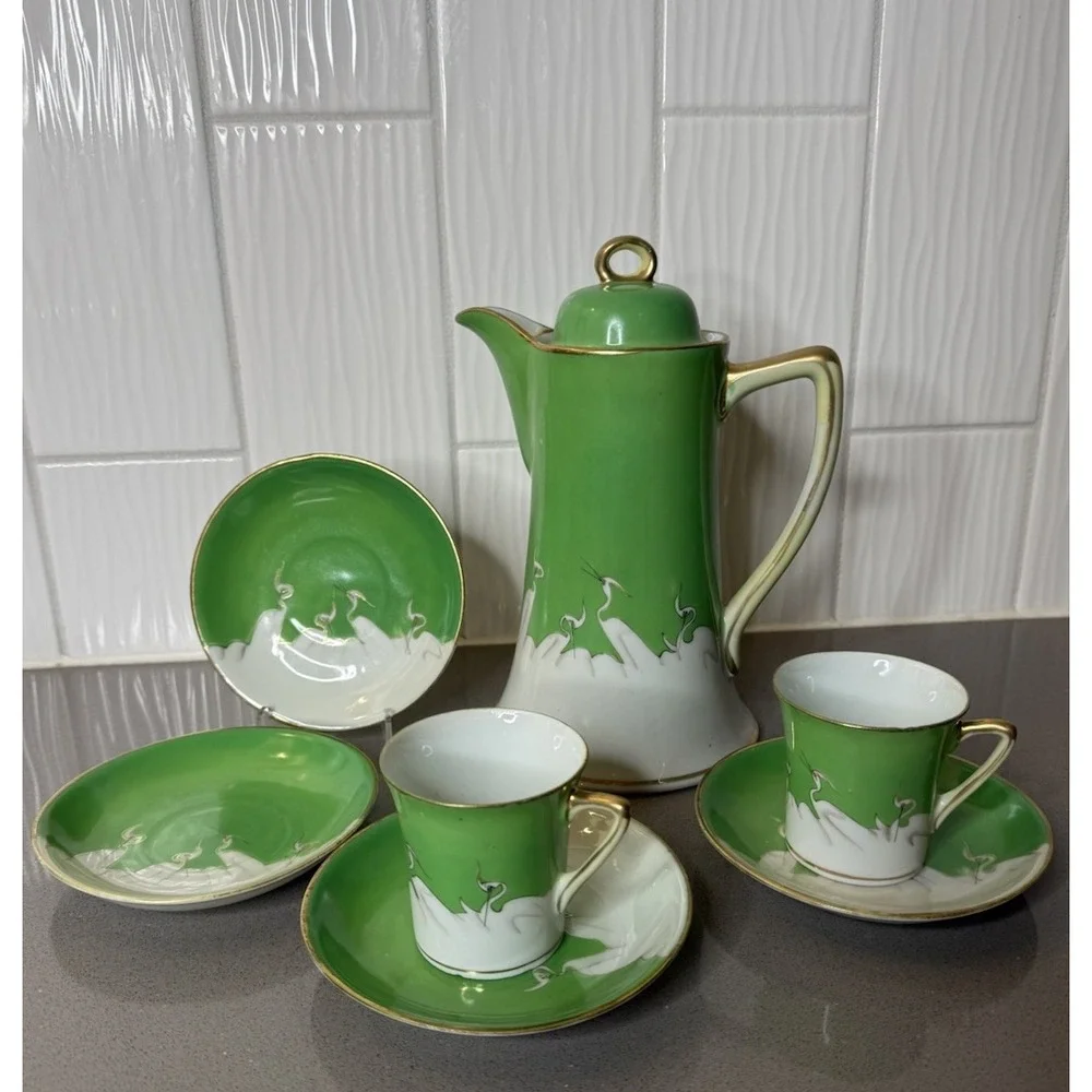 VTG Set 7 Tashiro Shoten Japan Art Deco Chocolate Coffee Pot Demitasse 1920-1930